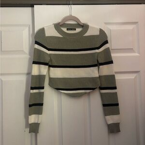 SHEIN Olive and Cream Striped Sweater